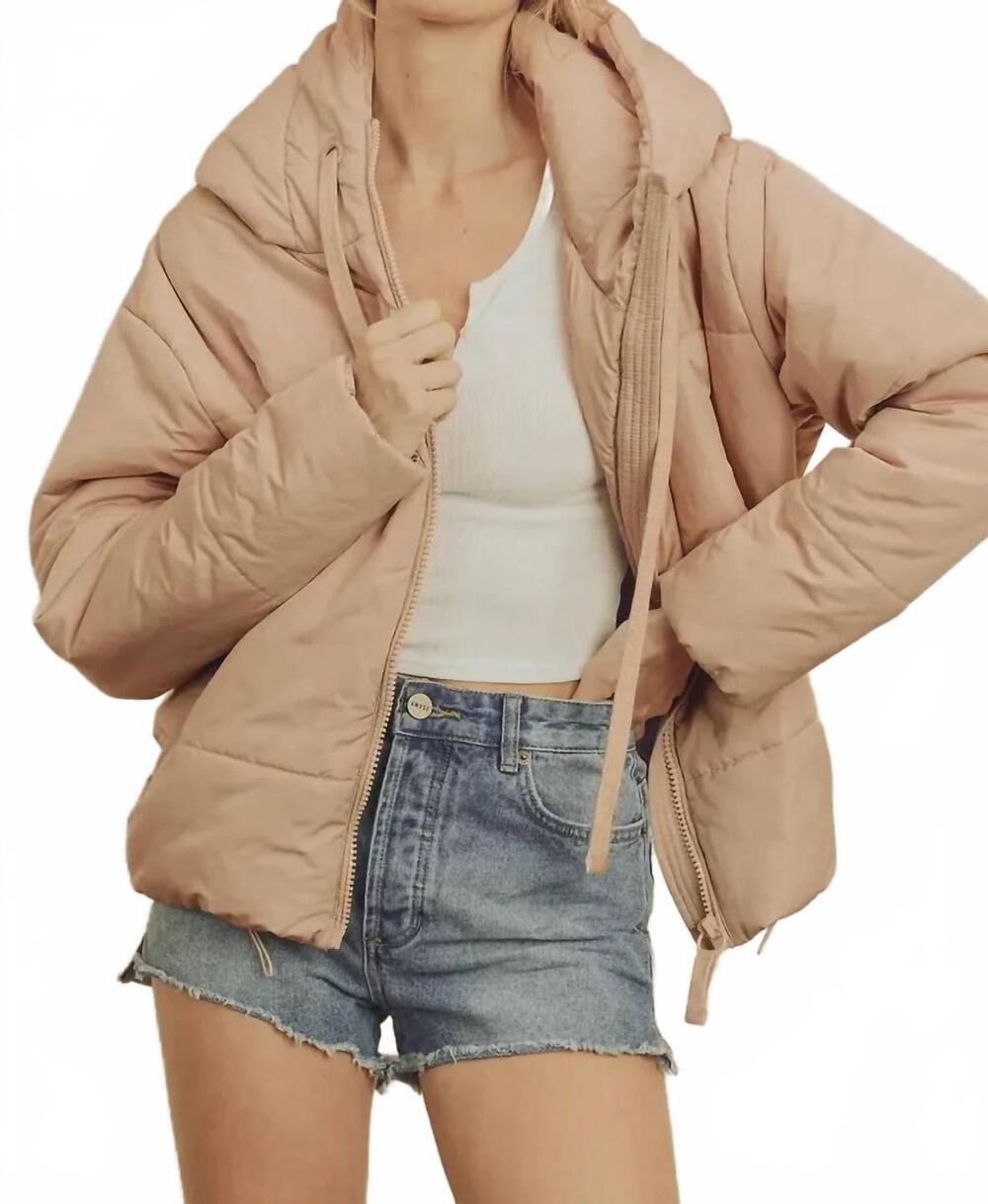 NEW DRESS FORUM drawstring hem hooded puffer jacket in blush